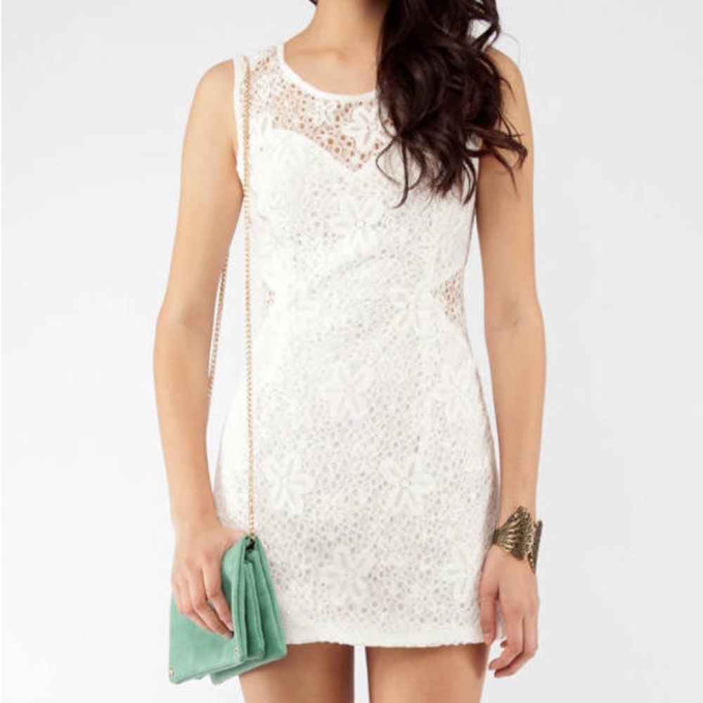 Tobi Moon Collection White Cutout Lace Mini Dress